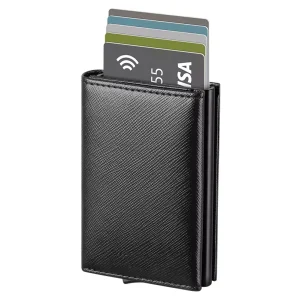 Pop Up Card Case Leather Wallet for Men's - Black